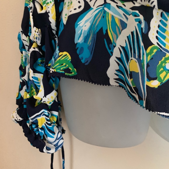 Tory Burch 100% Blue Silk Butterfly Blouse size 4 - Picture 4 of 5